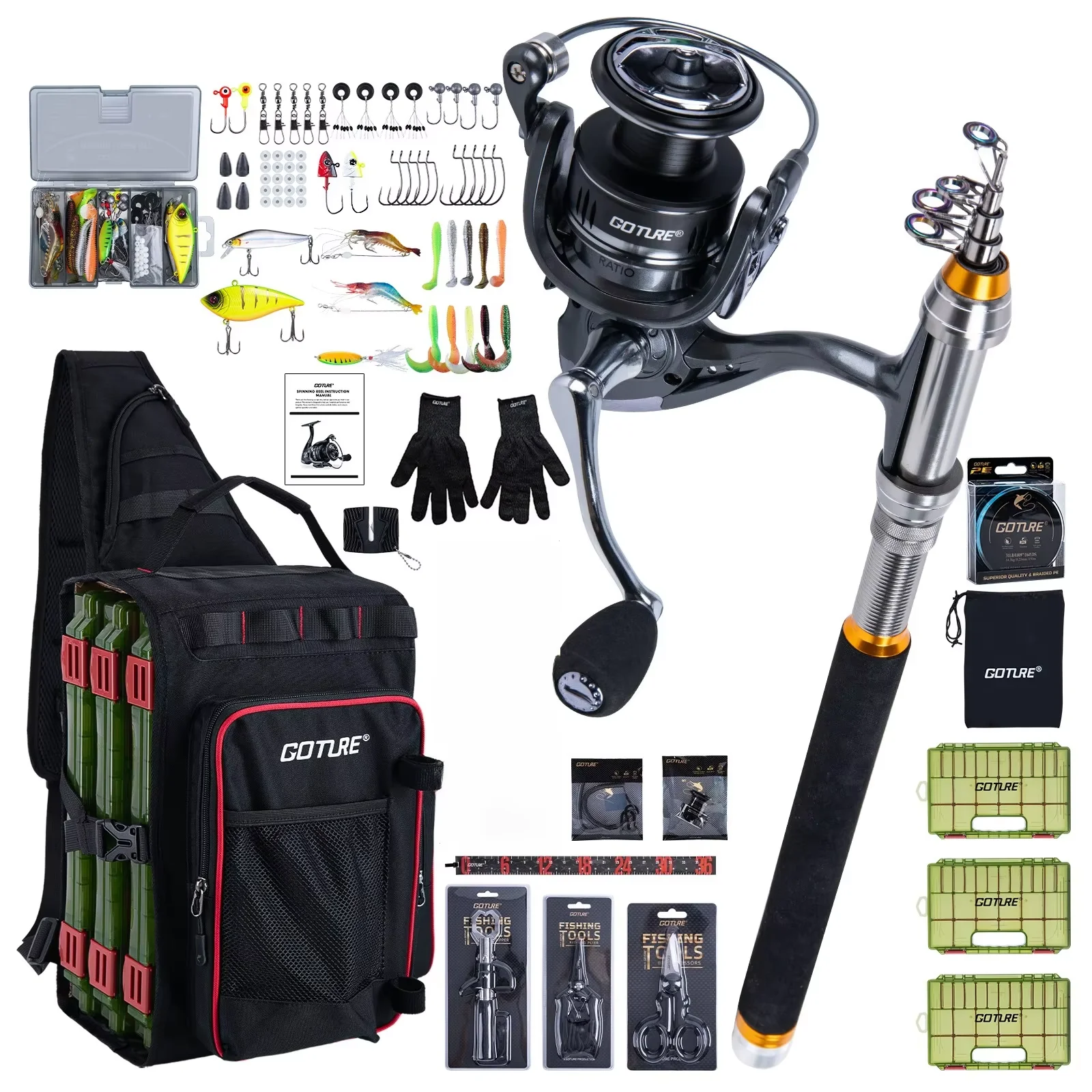 

Goture Fishing Rod Set +Reel+Bag+Tackle Full Kits Travel Tackle 1.8M 2.1M 2.4M 2.7M Pole Combo Set Fishing Bag Case Pesca Gear