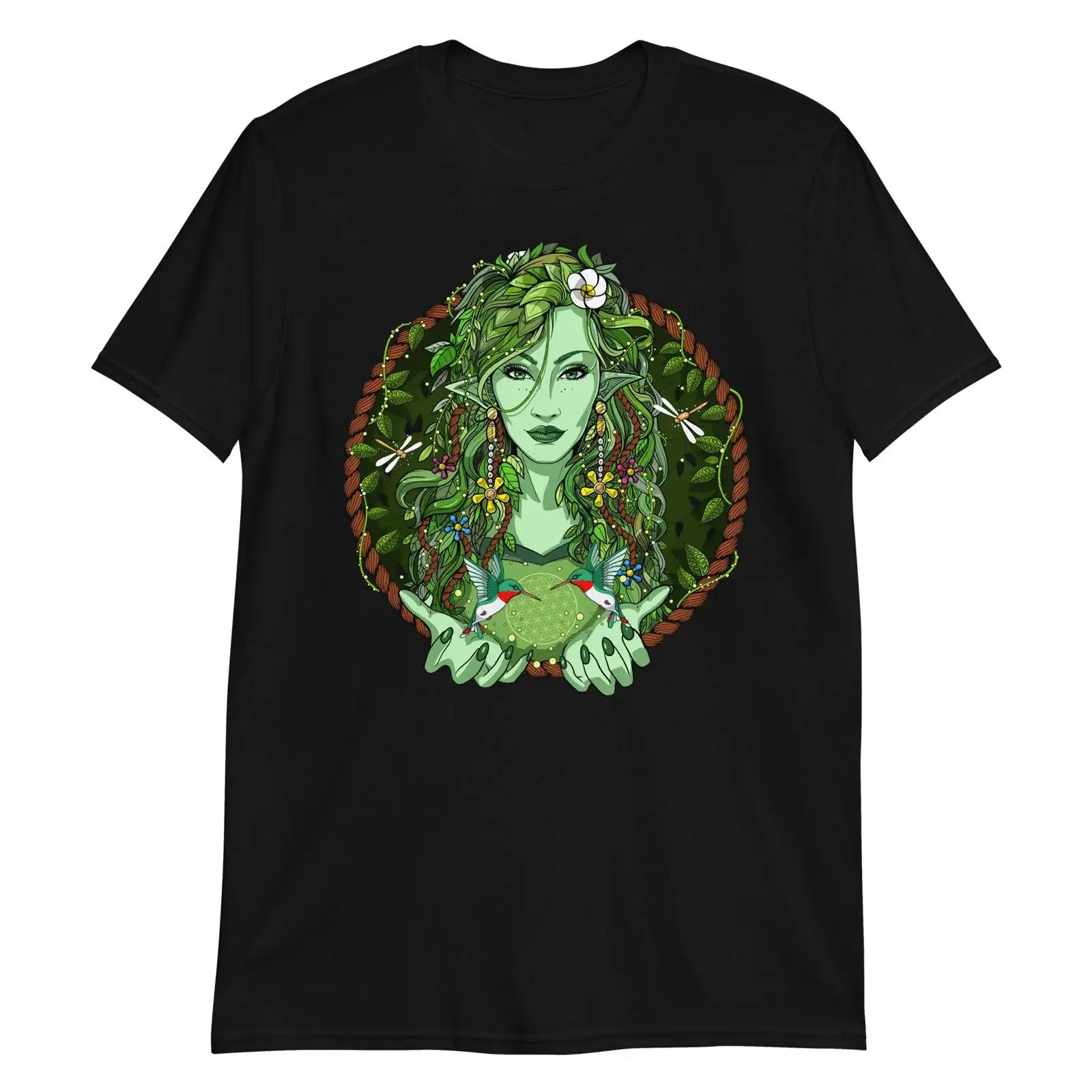 Mother Nature Gaia Green Forest Elf Goddess T Shirt Lover Spiritual Casual vintage Washed Stylish Soft Breathable Comfortable