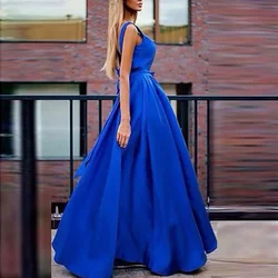 Sexy Deep V-Neck Backless Bow Women Party Dress Elegant Sleeveless A-Line Femme Summer Ball Dress Fashion Princess Maxi Vestido