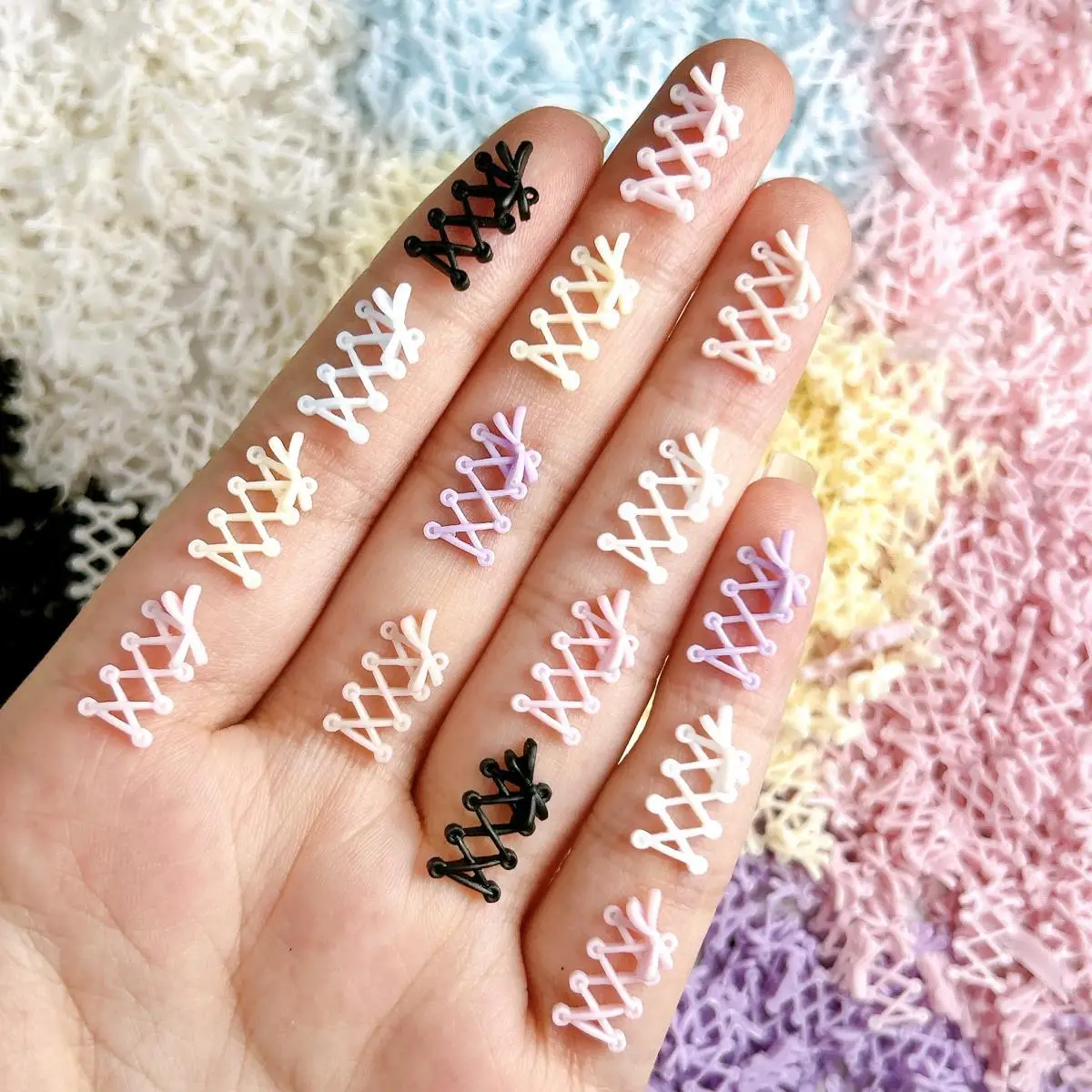 30PCS New Creative Shoelace Resin Nail Charms 3D Macaron Colored Bow Shoelace Nail Art Decorations for DIY French Nail Ornaments