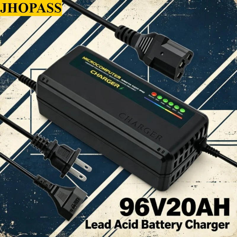 HD Smart 96V 20AH 6LED GEL AGM Dry Water Lead Acid Battery Charger for Motorcycle E-bike Scooter AC110V-220V EU AU US UK Plug