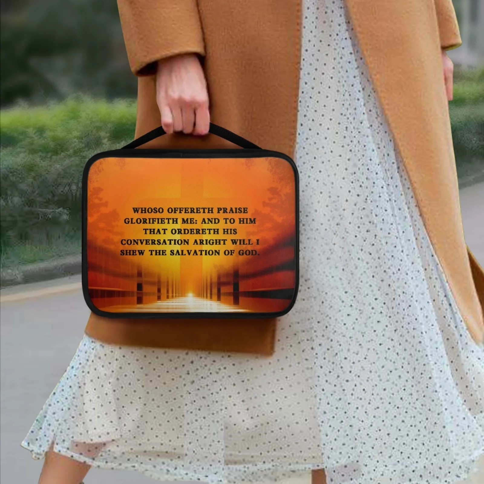 Funda grande para libro de estudio de la Biblia para mujer, bolsa de transporte protectora de lona, bolsa de almacenamiento de libros, organizador, puesta de sol