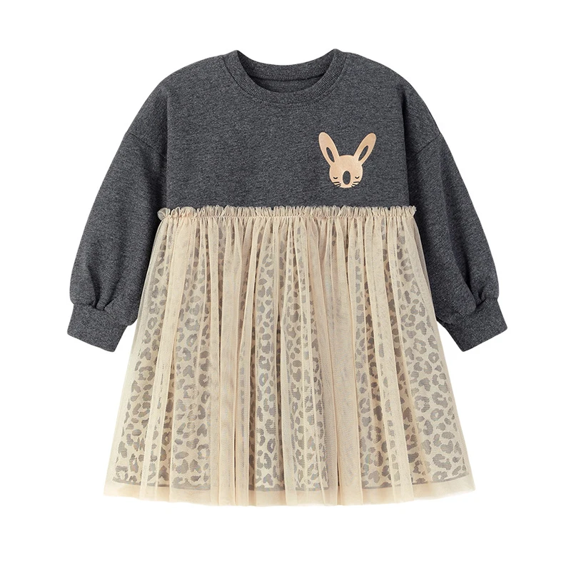 

Toddler Girls Cotton Princess Tulle Dress Long Sleeve Cartoon Animal Print Autumn Casual Wear 2-7Y Children Dress
