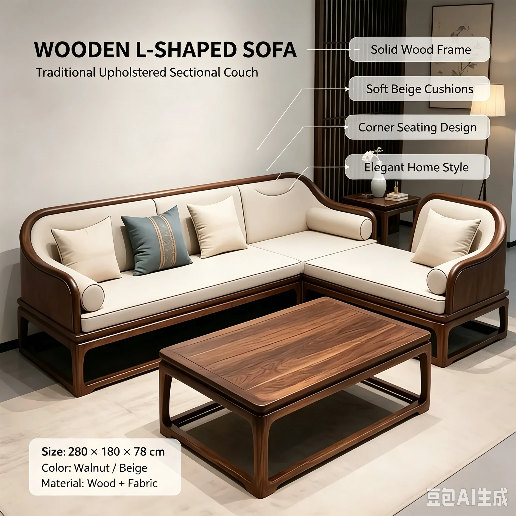 SCY ash wood solid wood sofa living room high-end Luohan bed chaise couch coffee table combo