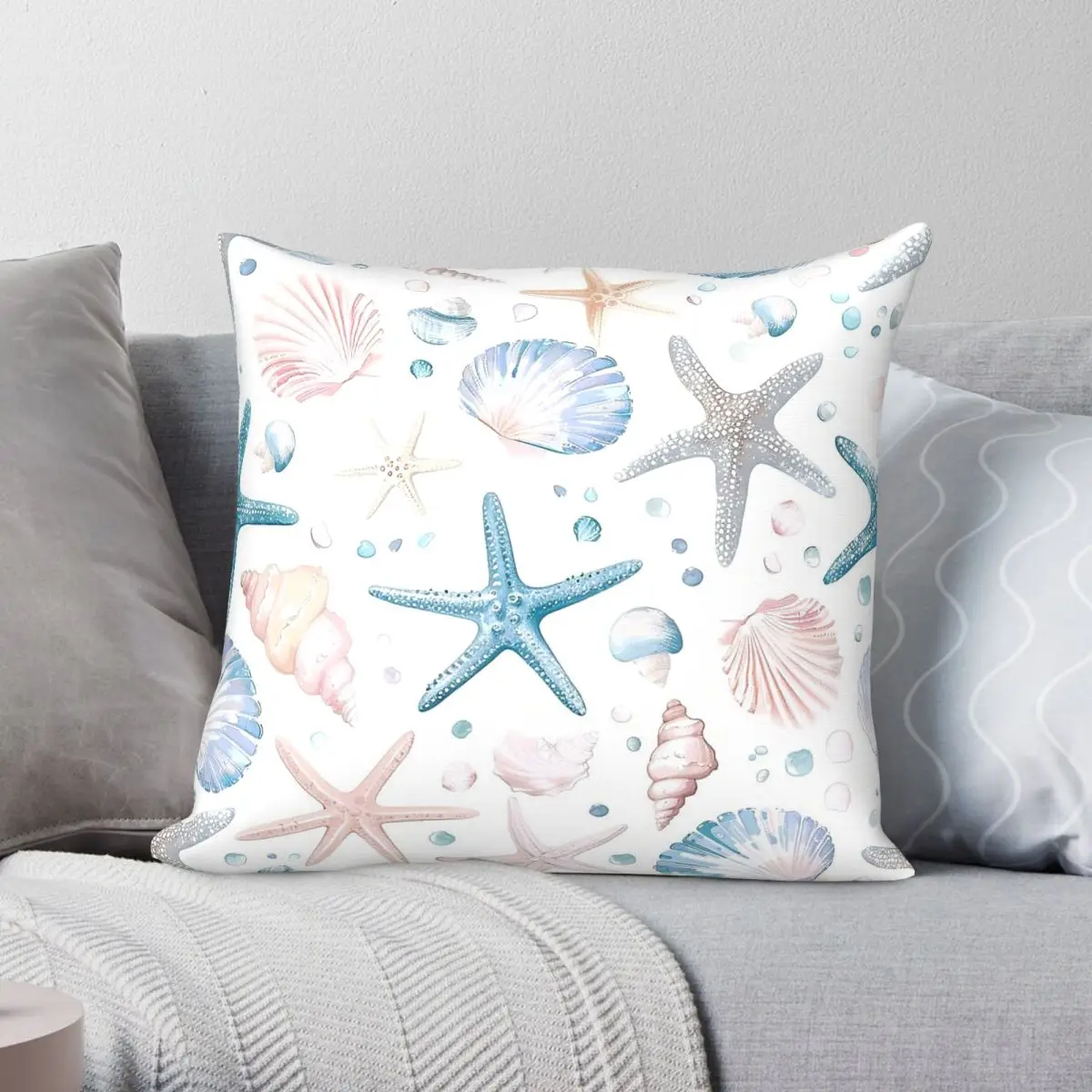 Coastal Seashells Pastel Square Pillowcase Polyester Linen Velvet Creative Decor Pillow Case Sofa Cushion Cover Wholesale 45x45