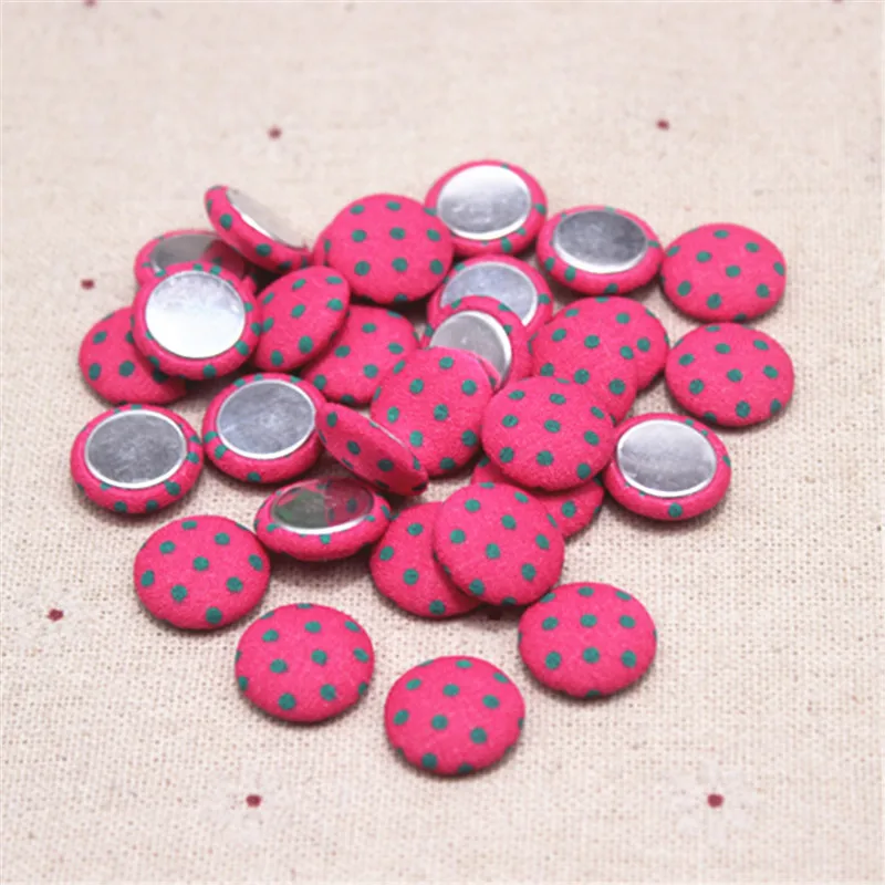 50pcs 15mm Mix Colors Polka Dot Fabric Covered Round Buttons Home Garden Flatback Cabochon Crafts Scrapbooking DIY