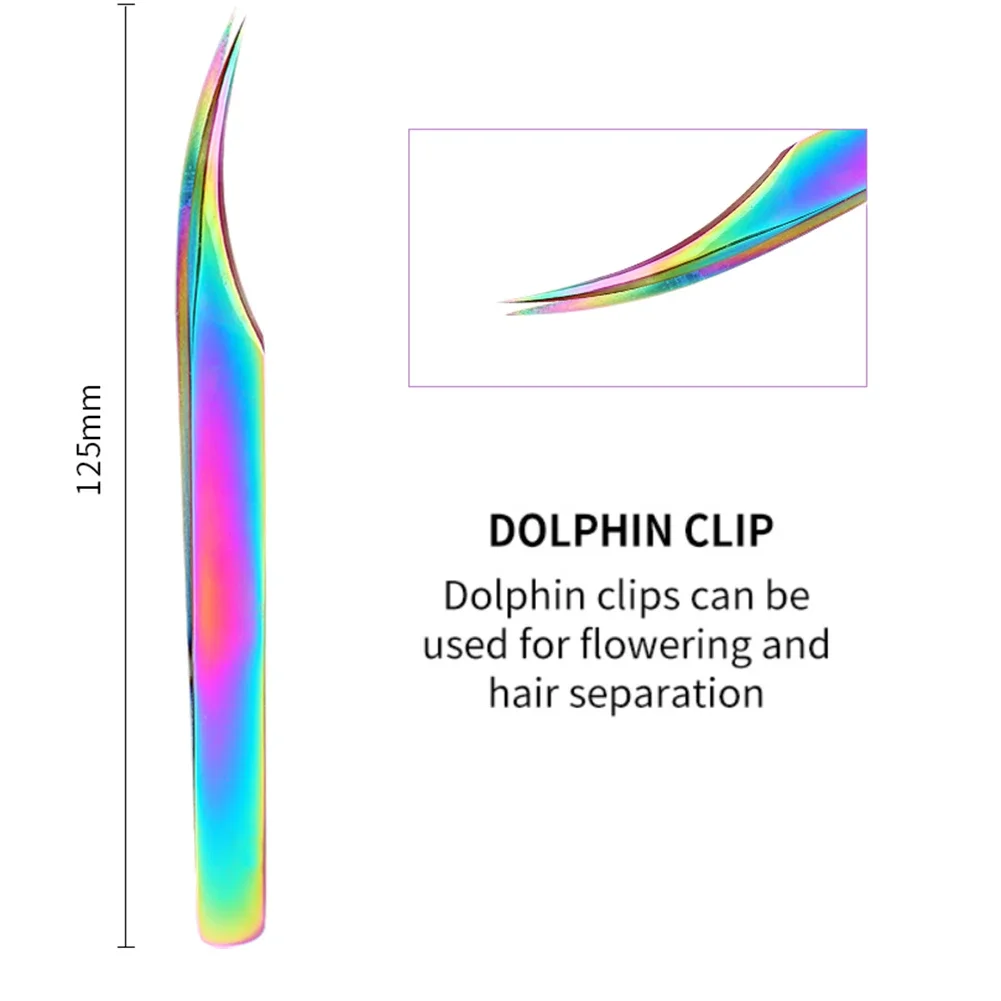 1PC レインボーまつげまつげピンセット帯電防止延長ピンセットファンラッシュ眉毛ピンセット湾曲したストレート優れた閉鎖