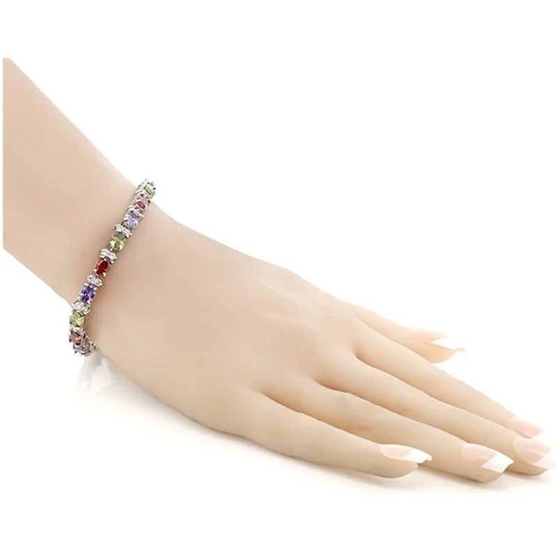 Gem Stone King Sterling Silver Gorgeous Oval and Round Sparkling Cubic Zirconia CZ Tennis Bracelet Jewelry Gift