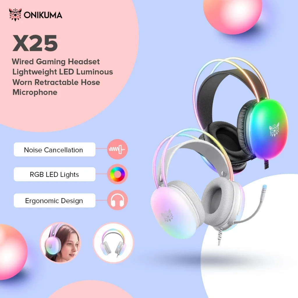 

ONIKUMA X25 NEW Headphones with FULL RGB LED Light Gaming Headset Computer Earphones for PC Gamer KOL