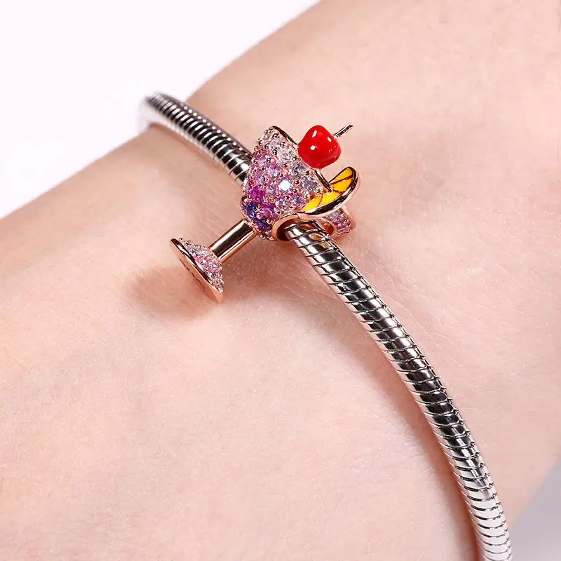 New 925 Silver Rose Gold Plated Lock Coke Bottles Butterfly Fine Beads Fit Original Pandora Charms Bracelet Women DIY Jewelry