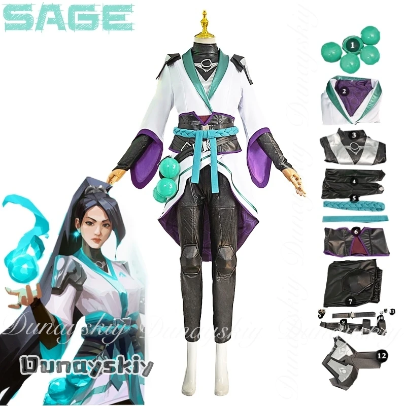 {BankaiMode}VALORANT Game Sage Косплей Пост Мокрая медсестра с черным длинным париком из хвоща с белой боевой униформой Cos Костюм
