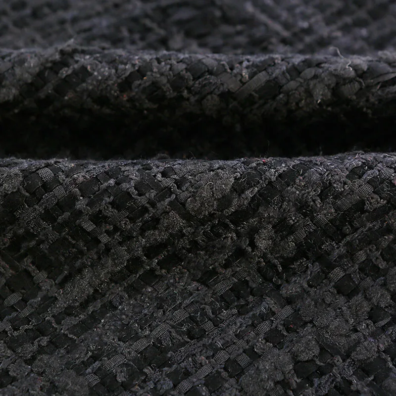 50x145cm Fashion Black Ribbon Yarn-Dyed Tweed Fabric For Woman Autumn Jacket Dress Suits Coat Skirt DIY Cloth Sewing