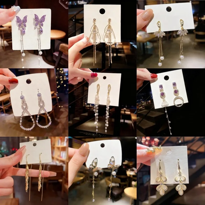 Trendy long pearl tassel earrings featuring sweet ethereal butterfly pattern fashionable elegant design that helps make face loo