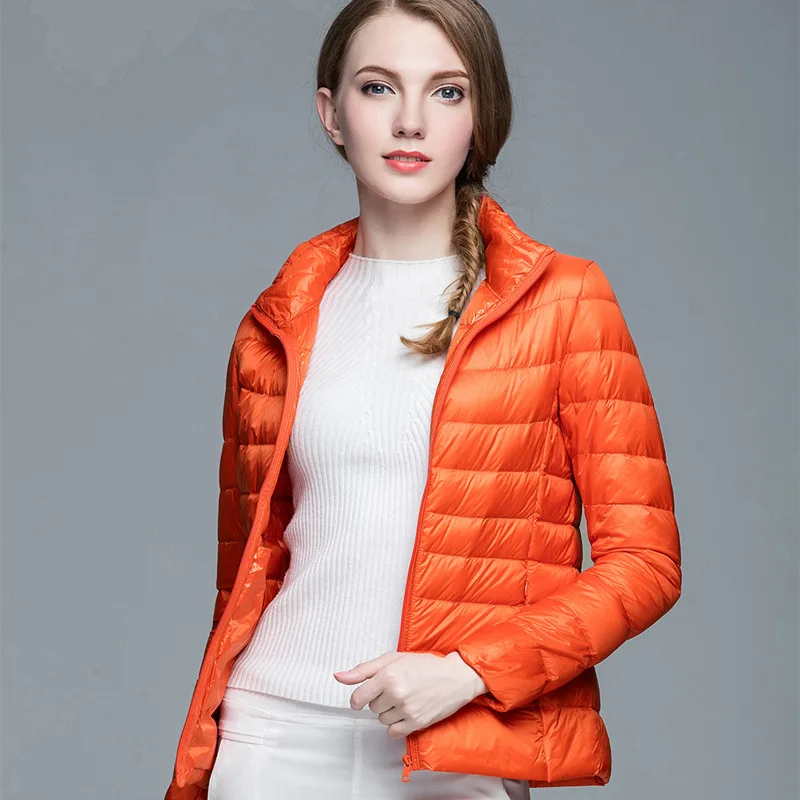 Novo casaco de inverno feminino luz para baixo jaqueta pato branco para baixo jaqueta manga longa casaco quente parka feminino sólido portátil outerwear