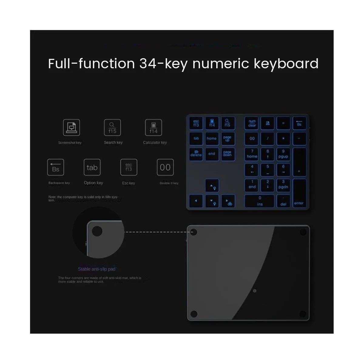 Backlight Bluetooth Numeric Keypad RGB Rechargeable 34 Keys Keypad Aluminum Numpad Keyboard for PC Laptop