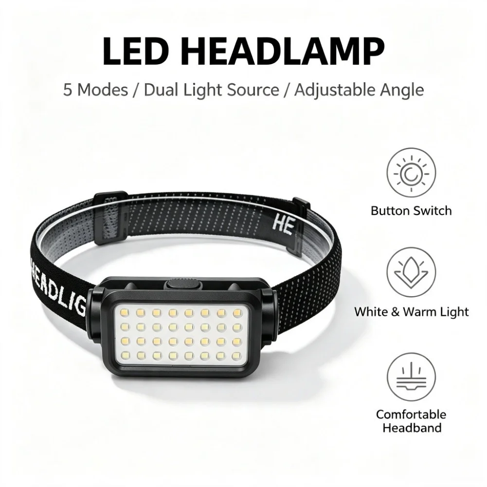 USB-C Rechargeable LED Headlamp with Motion Detection 1200mAh Capacity for Night Activities For Hiking and Technical Use
