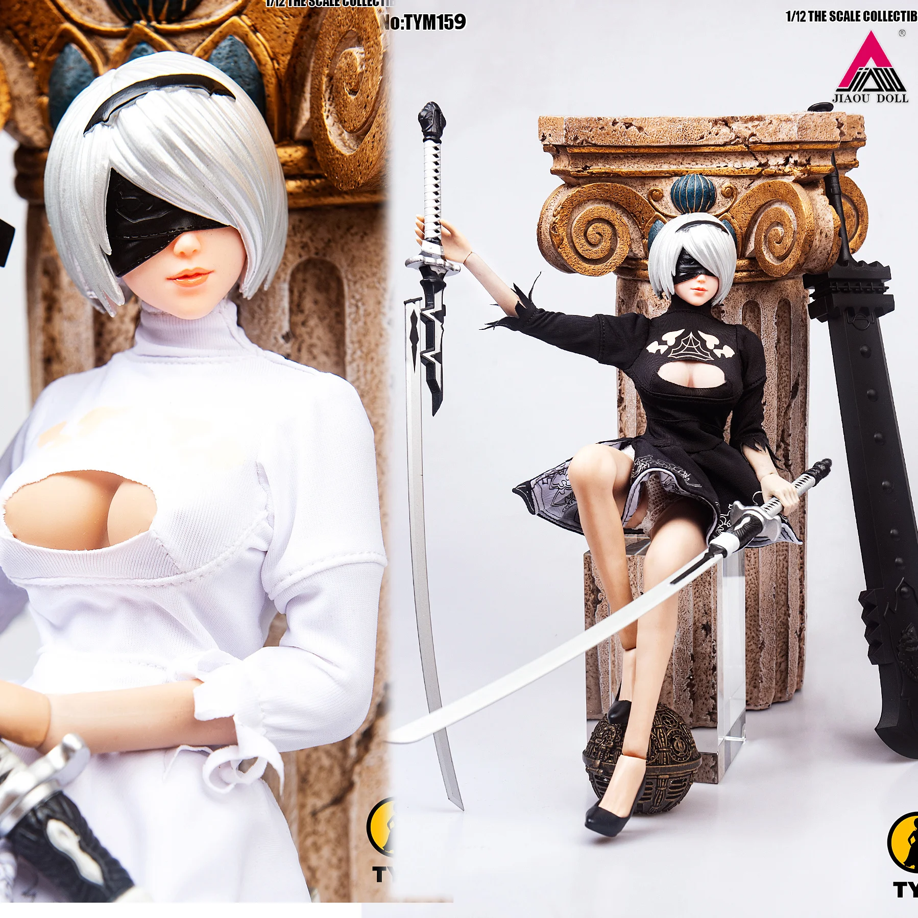 

TYM159 1/12 NieR 2B Girl Head Sculpt Dress Clothes Long Sword Model For 6" Female Soldier Action Figure Body Dolls Accessories
