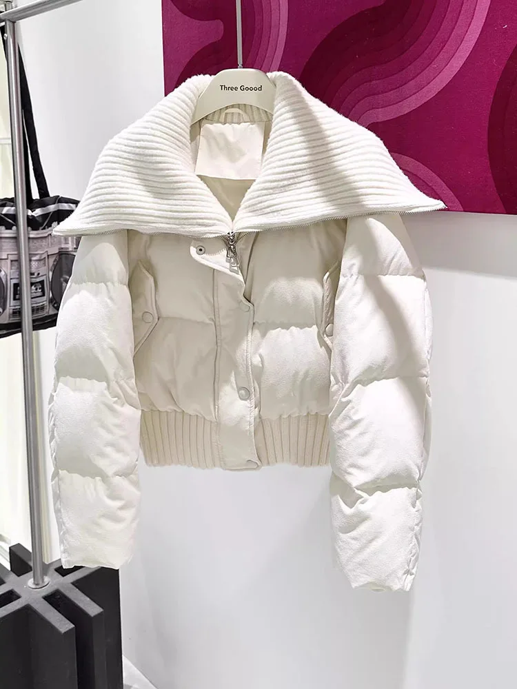 Short Warm White Duck Down Coat Female European Turn-down Collar Cape Collar Puffer Jacket Women Fashion Casual 2024 New Winter