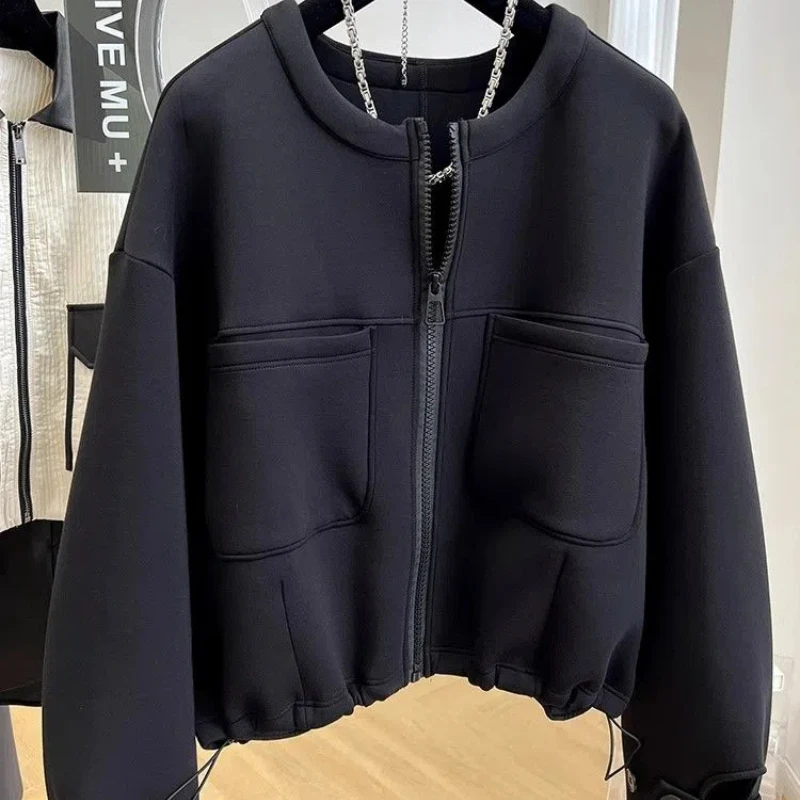 

Fat MM Extra Large Round Neck Short Coat Women's Loose American Retro Casual Jacket Top