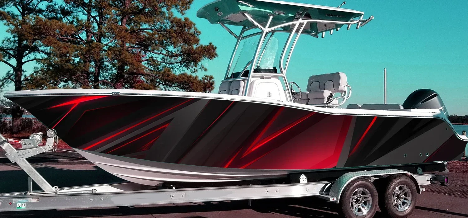 

Gray Red and Black Lines Modern Graphic Boat Stickers Self Adhesive Stickers Fashion Custom Vinyl Waterproof Boat Wrap Decal