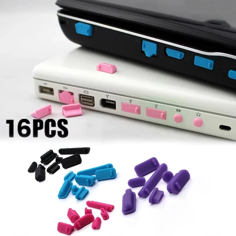 

16 шт., силиконовая противопыльная заглушка для ноутбука, пробка типа C, пылезащитный USB-порт, интерфейс компьютера HDMI, водонепроницаемый чехол