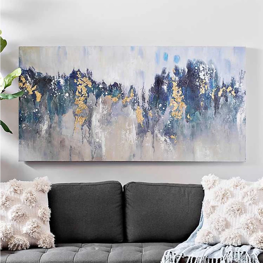 Modern Hand Paint Abstract Thick Oil Painting Nordic Navy Gold Canvas Artwork Handmade Brush Oil Painting For Living Room Decor