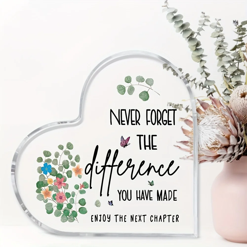 ديكور سطح المكتب من الأكريليك ثنائي الأبعاد على شكل قلب - تصميم فراشة زهرية، مناسب للزملاء وهدايا عيد الحب