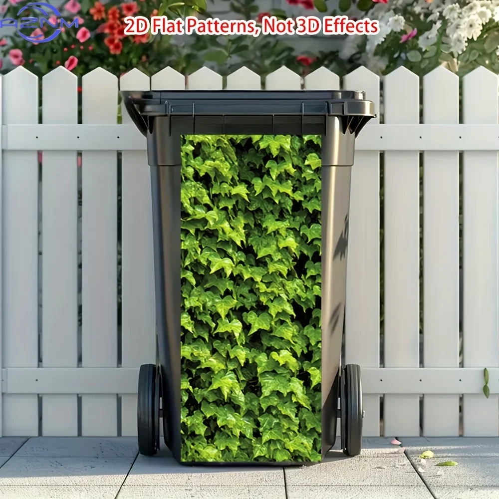 of Leafy Green Wall Print Stickers for Trash Cans, Featuring a Design That Is Easy to Apply And Self-Adhesive. These Durable S
