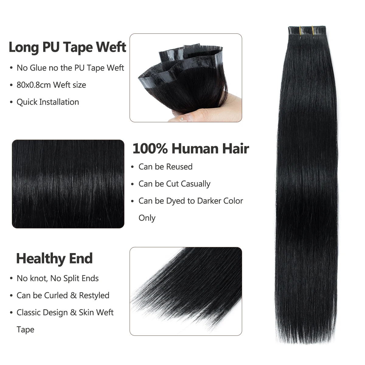 BOYMIA Tape in Weft Hair Extensions Human Hair One Piece Invisible Long Weft Tape in Hair Extensions Wide Weft Human Hair 50G