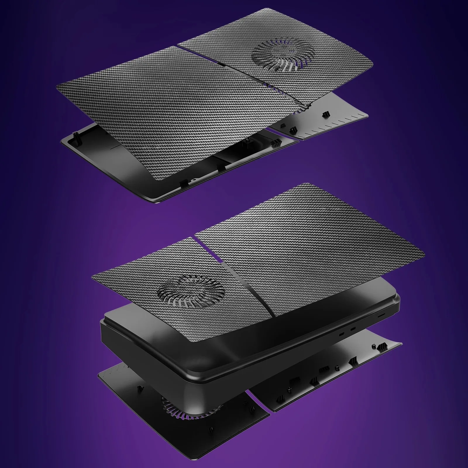 YUESHEN Ps5 غطاء نحيف من ألياف الكربون باللون الأسود مع فتحات تبريد وغطاء مقاوم للغبار لجهاز PS5 Slim