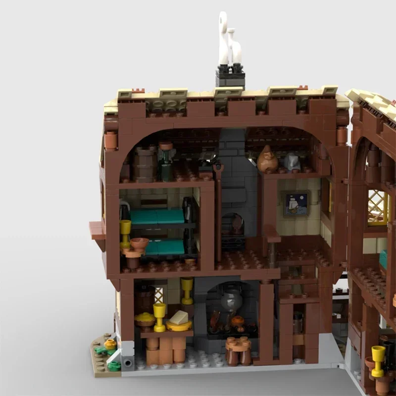 Medieval vista de rua modelo moc tijolos de construção aldeia taverna tecnologia blocos modulares presentes brinquedos natal diy conjuntos montagem