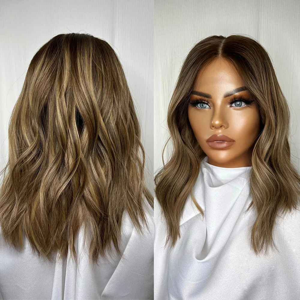 

Натуральный синтетический парик FUTURA 1B/30 с мелированием, парик с кружевной передней частью, смесь натуральных волос, коричневый парик для женщин, для повседневного использования и вечеринок, волны до плеч