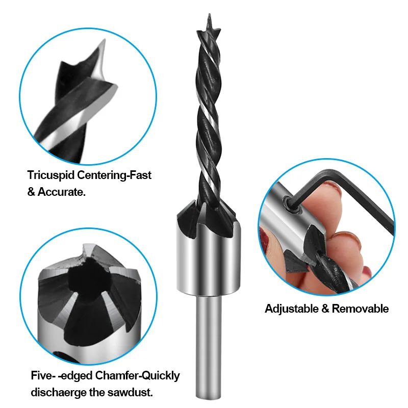 Imagem -04 - Hss Flauta Countersink Drill Bits Grupo Carpintaria Bit Chanfro Alargador Ferramentas Elétricas para Carpintaria Chave Mm6 mm Pcs