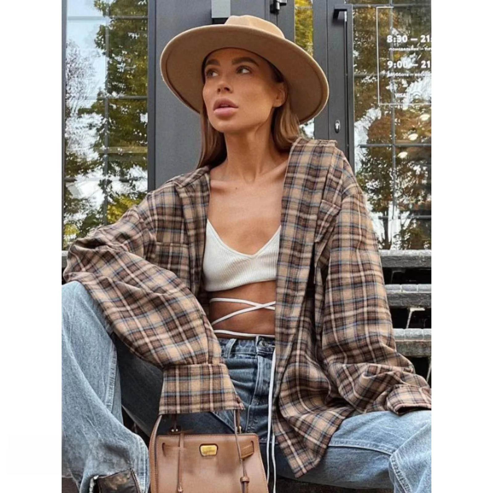 

Свободные длинные брюки в клетку в стиле ретро, женские деловые воротники с воротником-стойкой и пуговицами, длинная длина, удобный крой irt