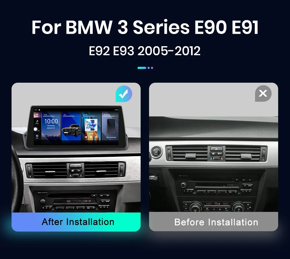 Junsun kabelloses CarPlay- und Android-Auto-Autoradio für BMW 3er-Reihe E90 E91 E92 E93, Baujahr 2005–2012, mit 4G-WLAN, Bluetooth, Hauptgerät, Multimedia-Stereoanlage und Touchscreen. – Detail 4