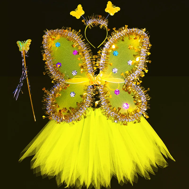Girls Costume Props Girls Skirts Angel Lace Wings Flashing Butterfly Skirt Lights Suit Easter Valentines Day