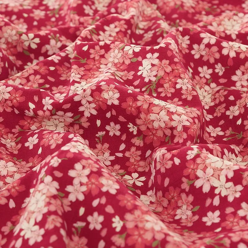 Cherry Blossom Pattern Cotton Fabric Small Floral Imitation Linen Texture for DIY Handicrafts Dresses Curtains Pillows Bags view 4