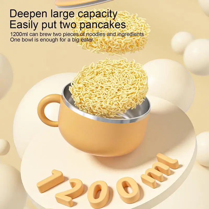 Stainless Steel Instant Noodle Bowl Anti-Scalding Ramen Salad Lunch Box Pancake Shaper Dustproof Cooker Cup With Forks Spoon