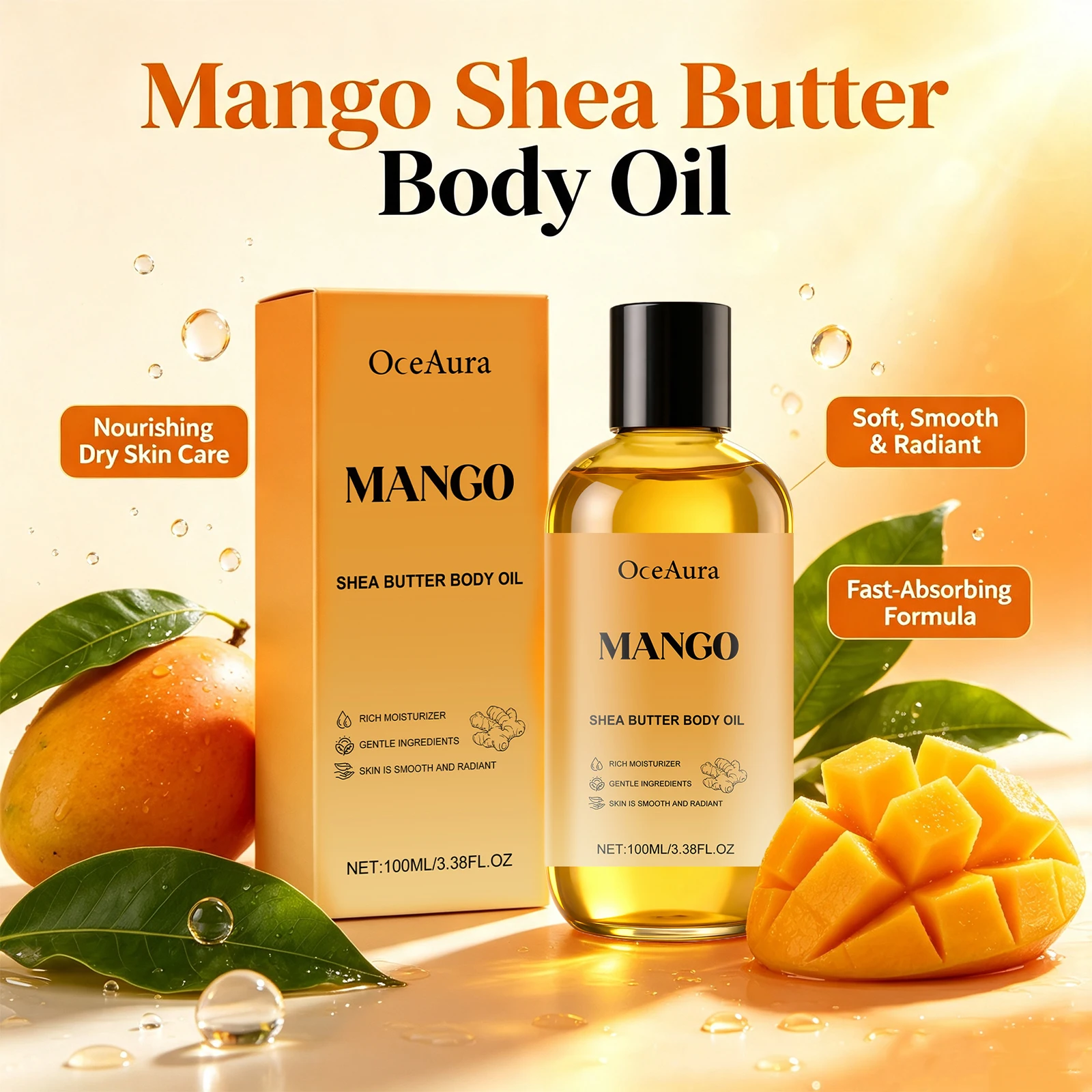 Mango Shea Butter Body Oil Relieve Dry Rough Skin Nourishing Moisturizer Smooth Elbow & Knee Rough Skin Spa Massage Body Oil