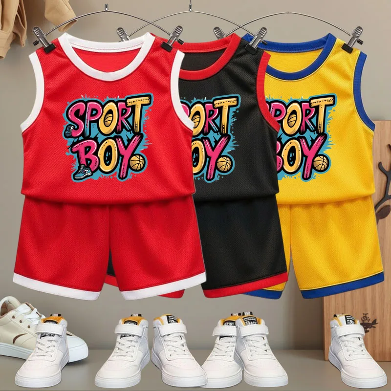 Sommer Kinder Casual Outfits Kinder Atmungsaktive Ärmellose Weste und Shorts 2 stücke Sets Jungen Shorts Set Basketball Kleidung Anzug