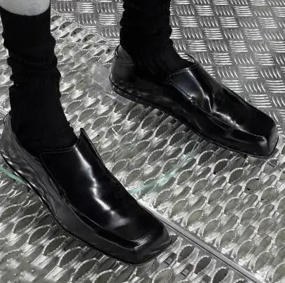 

British Style Man Woman Black Soft Leather Square Toe Low Top Slip On Flat Shoes Male Leisure Loafers Shoes Drop Shipping