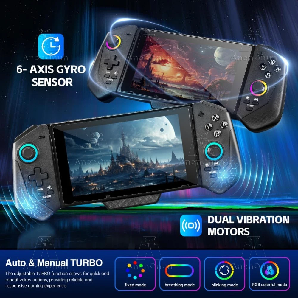 Switch/Switch OLED Controller Dual Vibration Motors 6-Axis Gyro Sensor Turbo Function RGB Lighting Hall Effect Joystick Gamepad