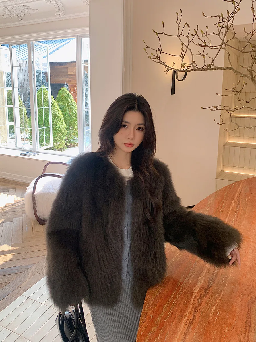 Chique rua meninas gradiente jaqueta de pele do falso feminino inverno 2024 marca moda fofo casaco de pele de raposa feminino luxo outerwear