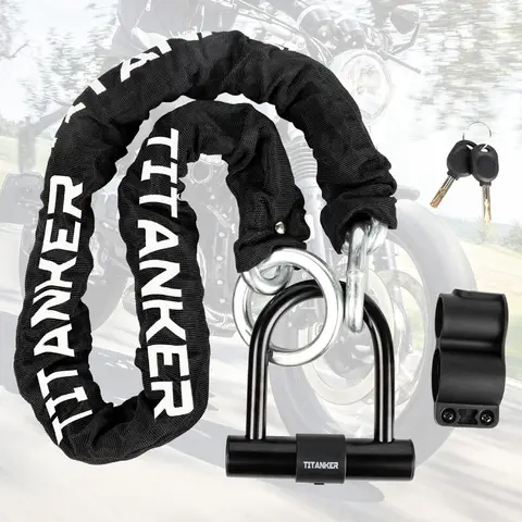 Heavy duty motorcycle chain lock with 2 keys designed for secure locking of bicycles motorbikes mopeds and scooters featuring a