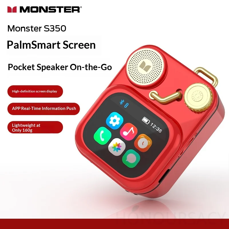 

Monster S350 Мини Карманный Динамик Высокое Качество Bluetooth Динамик Портативный Полноцветный Сенсорный Экран Сабвуфер TF-карта Динамик Сигнализации