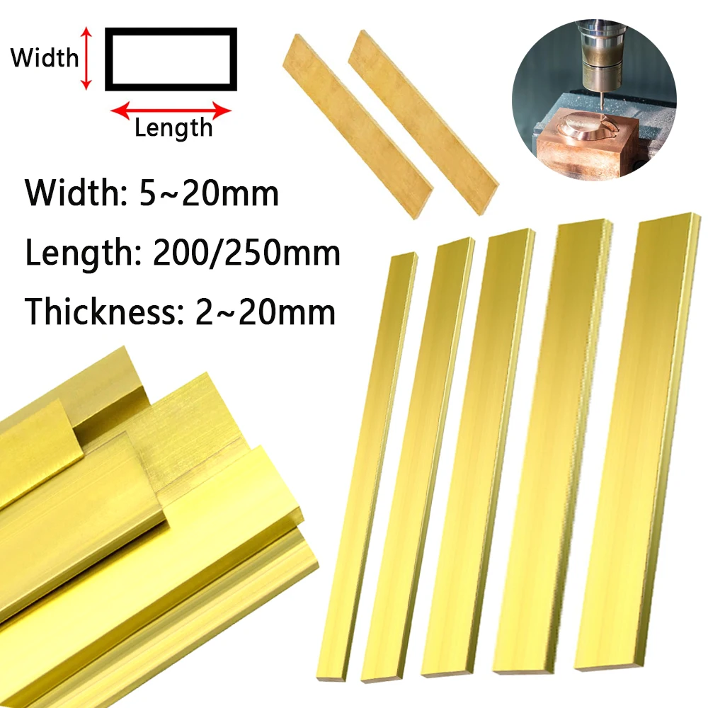 

1pcs Length 200mm/250mm Brass Flat Bar Plate Strip Thicknesses 2mm 3mm 4mm 6mm 8mm 10mm 12mm 15mm 20mm