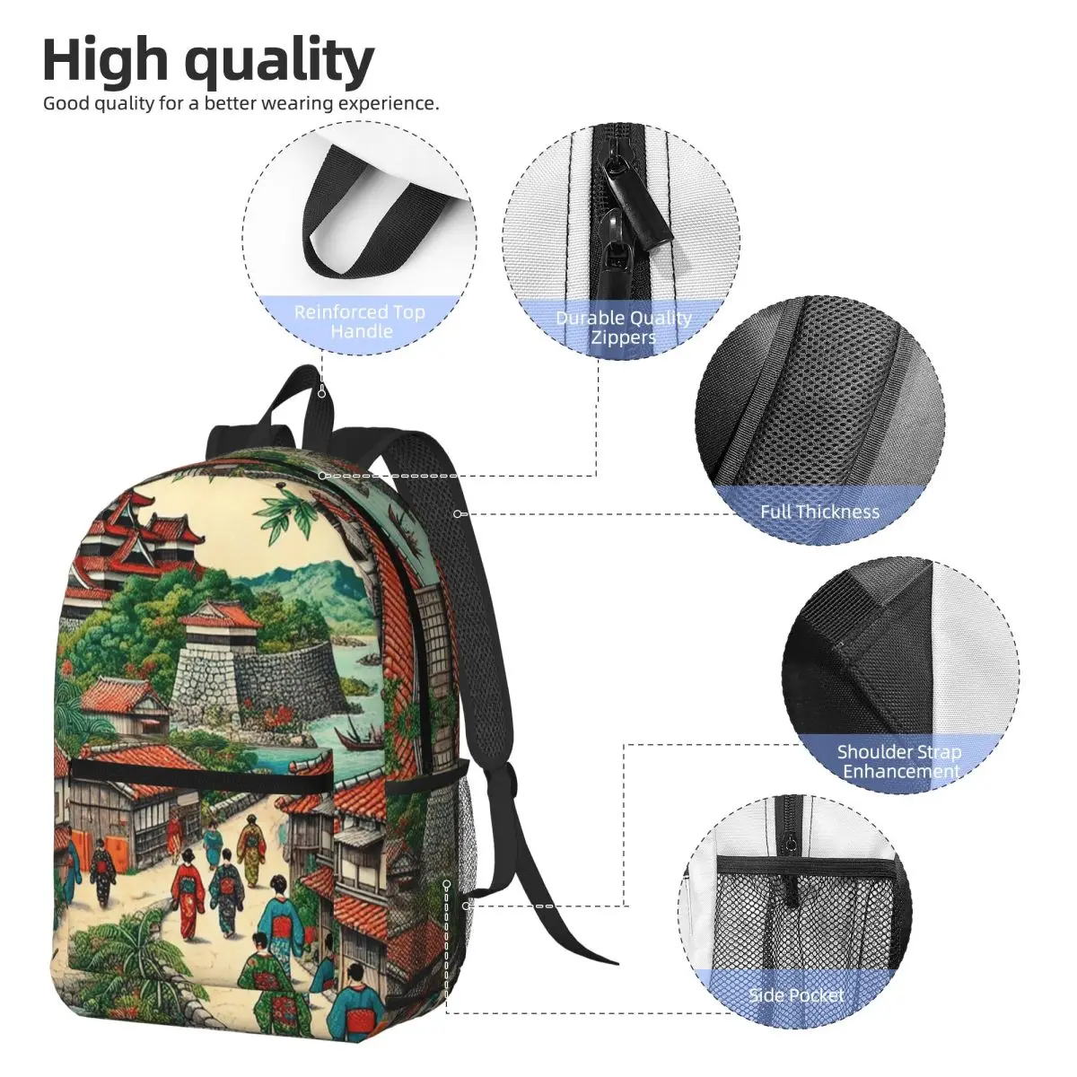 Ryukyu Kingdom Castle Town Walk Backpack Boys Girls BookBag Children School Bag Laptop Shoulder Bags for Men Women