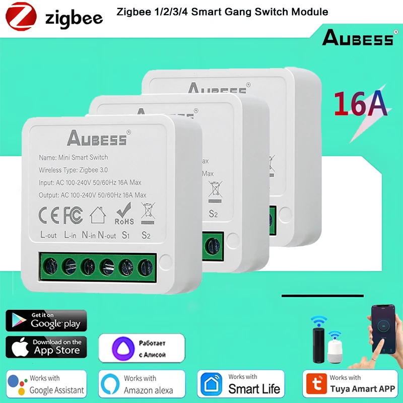 Tuya Zigbee 1/2/3/4 Smart Gang Switch Module 2 Way Control DIY Breaker Smart Home Work With Tuya Alexa Google Home Yandex Alice