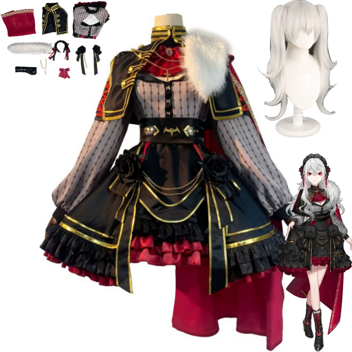 Virtual Youtuber Kuzuha Sanya Cosplay Costume Vtuber Nijisanji Female Gothic Lolita Dress Cloak Wig Woman Kawaii Masked Ball Set