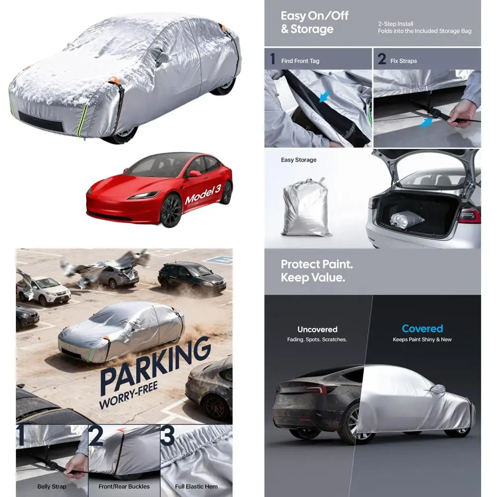 

Custom Fit Car Cover for Model 3 (2017-2026), All-Weather Snow & Dust Protection, Waterproof Thermal Shield, Easy Install & Stor